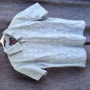 Denim & Co. Shirt Women's Large Blue Denim Floral‎ Cotton Embroidered